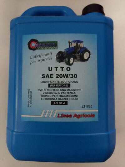 U.T.T.O. 20W30 Lt.5 trasmissioni e freni a bagno d'olio, riduttori e sollevatori.