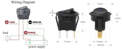 ON/OFF Pulsante interruttore nero in plastica con Led 12V